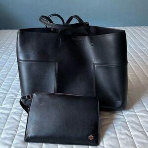 Tory Burch Black Leather Tote with Pouch